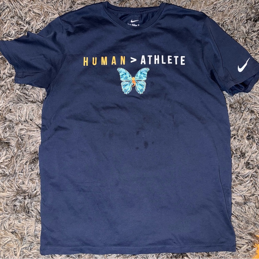 Women's Nike Navy 'Human > Athlete' Tee with Butterfly Graphic